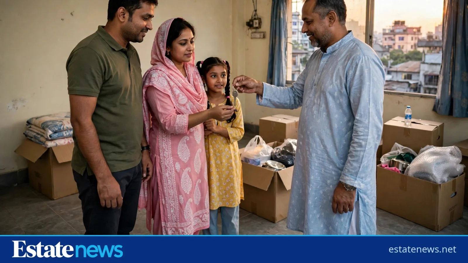 A family inspecting a rented flat in Dhaka