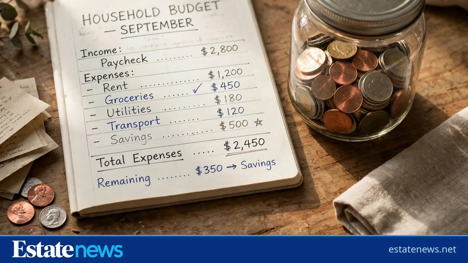 A family reviewing household bills and a budget at home